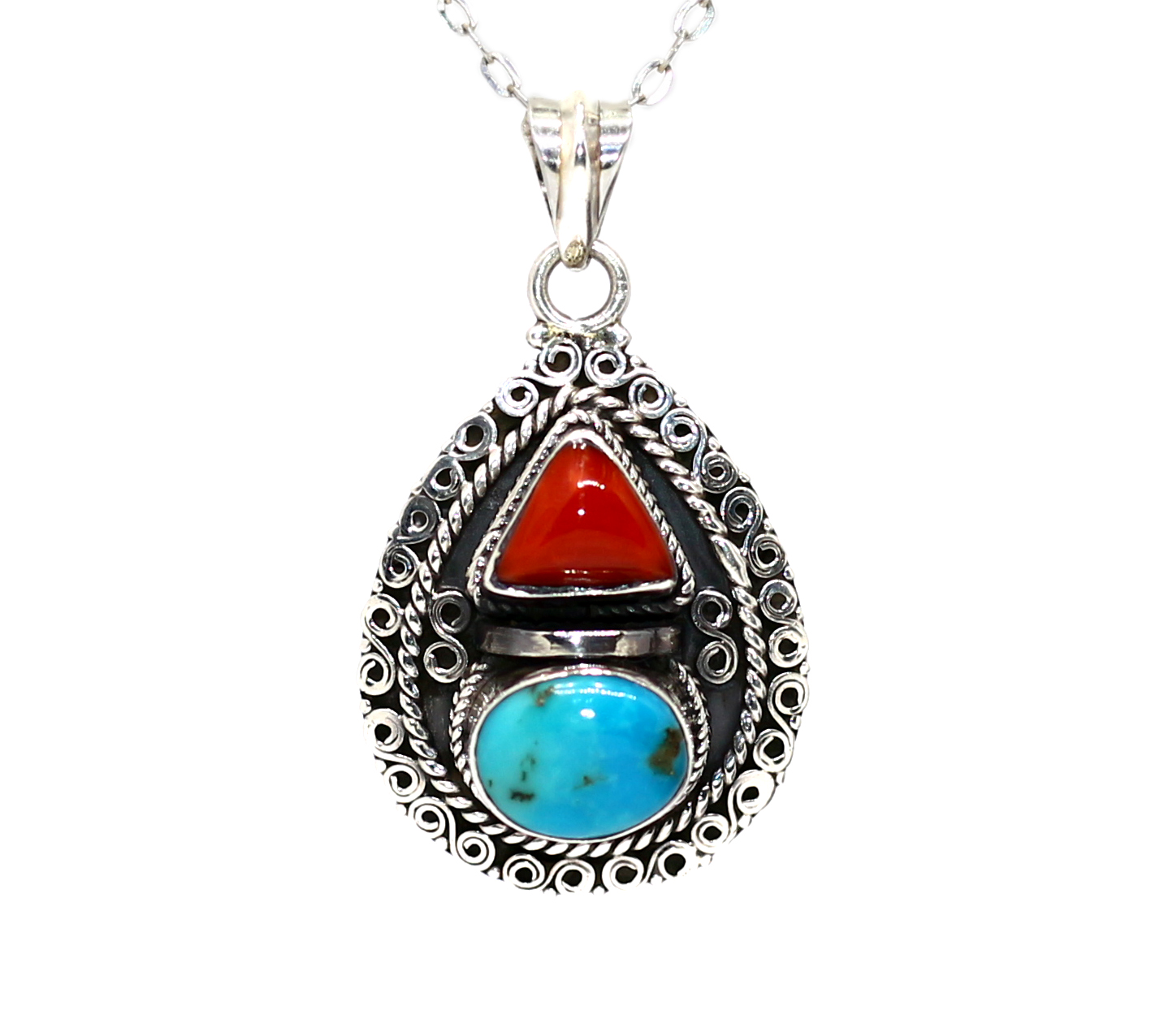 دلاية من المرجان Coral والفيروز Turquoise الشريف للاحجار الكريمة Gemstones