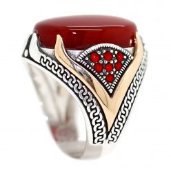 خاتم عقيق احمر يمني طبيعي Agate دم الغزال